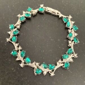 Leaves on a Vine Green Tennis Bracelet, Faux Emerald & Faux Diamond, Great Gift